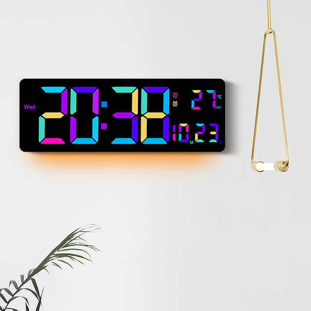Digital Alarm Clock Display Temperature Week Calendar LED Wall Clock with Night Light