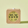 LCD Digital Wooden Desk Table Clock Solid Wood Alarm Clock with Temperature Date