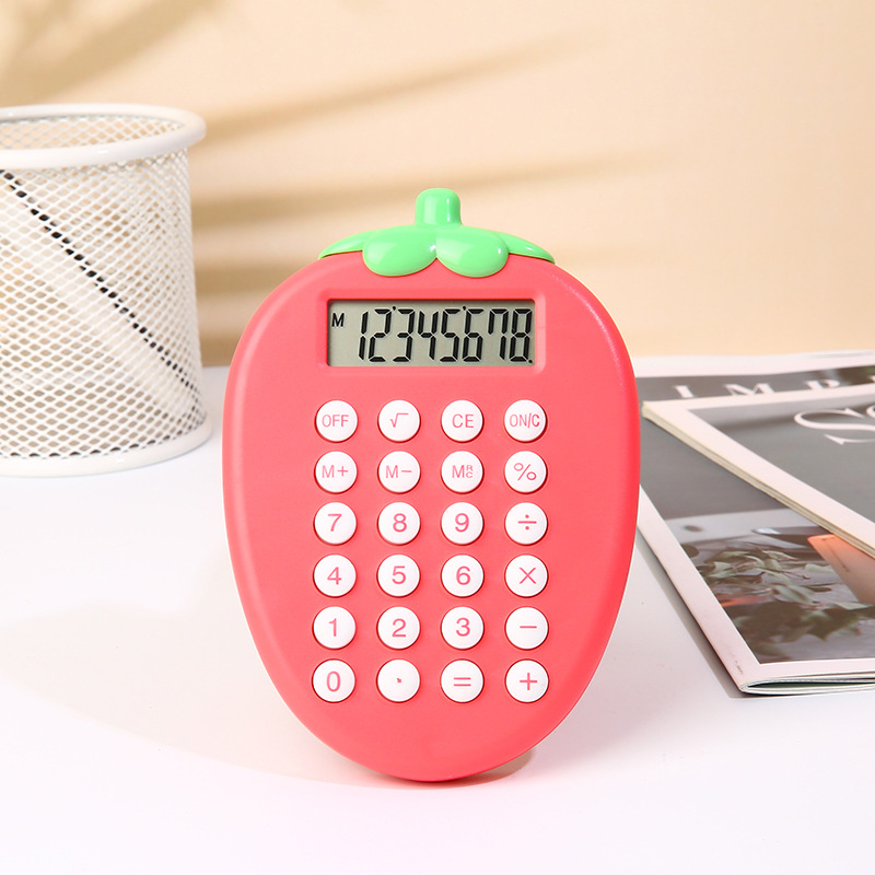 Large Screen Strawberry Scientific Calculator 8 Digit Dual Power Electronic Calculator Solar Power Desktop Calculator