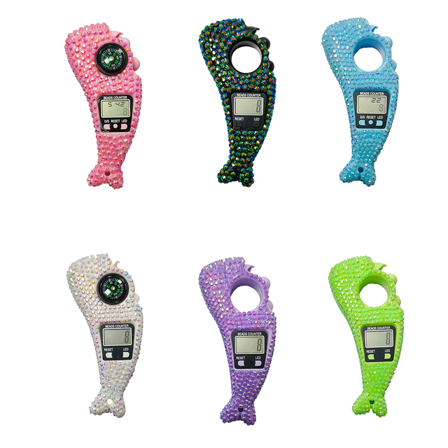Tasbeeh Counter Display Time Date Eid Gift Finger Tally Counter with Crystal Compass Muslim LED Digital Tasbih Counter