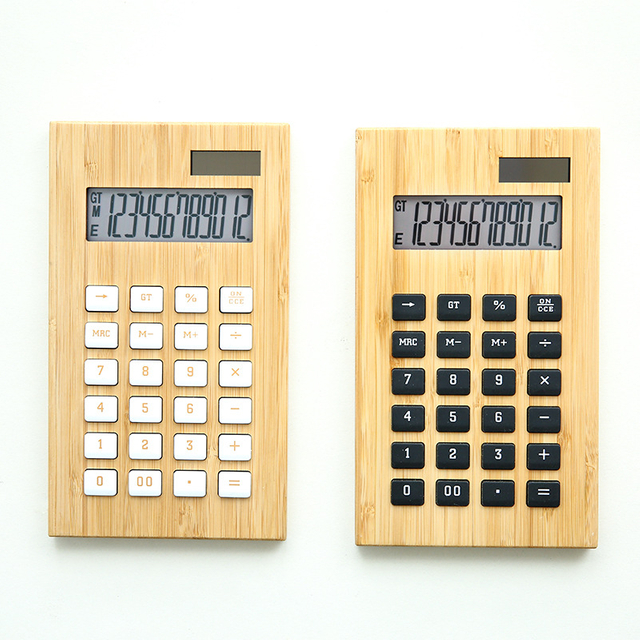 Modern 12 Digit Big Keys Calculator Battery Or Solar Power Calculator Bamboo Desktop Calculator