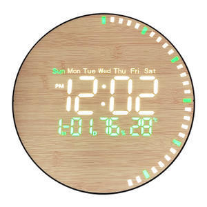 Bamboo Patterned LED Digital Wall Clock with Week Date Digital Alarm Clock Display Temperature Humidity