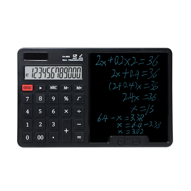 Modern 12 Digit Battery Or Solar Power Calculator with Notepad Dual Power Desktop Calculator with Writing Board