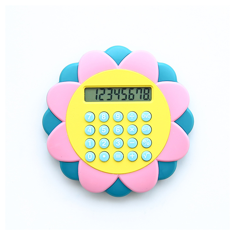 8 Digit Sunflower Shape Plastic Calculator Children's Electronic Calculator Learning Supplies Battery Powered Desktop Calculator