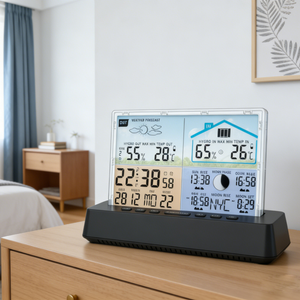 Indoor Outdoor Temperature Humidity Weather Station Digital Table Desk Clock LED Smart Weather Clock 