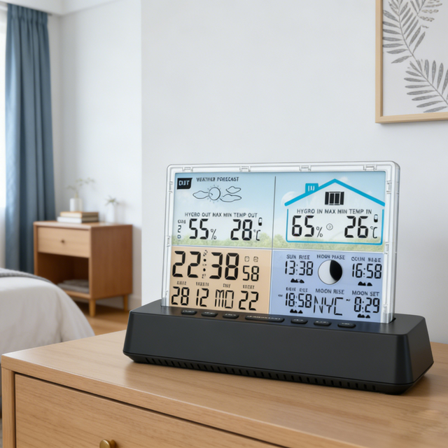 Indoor Outdoor Temperature Humidity Weather Station Digital Table Desk Clock LED Smart Weather Clock 