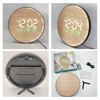 Bamboo Patterned LED Digital Wall Clock with Week Date Digital Alarm Clock Display Temperature Humidity