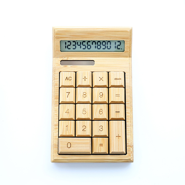 Creative Big Keys Dual Power Calculator Battery Or Solar Power Calculator 12 Digit Bamboo Desktop Calculator