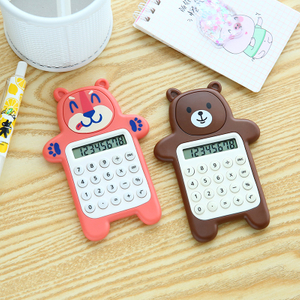 8 Digit Cute Cartoon Bear Calculator Learning Supplies Children Electronic Plastic Calculator Battery Powered Desktop Calculator