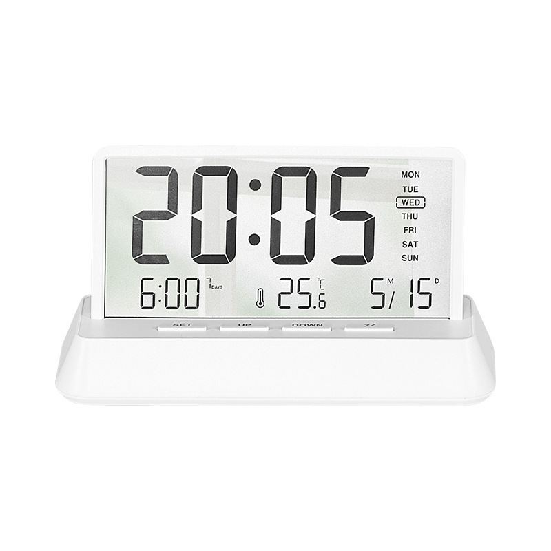 Multi-functional LCD Digital Table Clock Wake Up Alarm Clock Transparent Desk Clock Display Temperature Week Calendar 