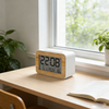 Wood Grain Electronic Alarm Clock with Indoor Temperature Calendar Wooden Digital Clock