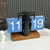 Retro Flip Clock with Wooden Based Nightlight Desk Page Turning Desk Clock Senior Auto Tripod Calendar Clock