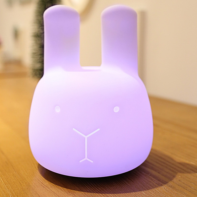 Rechargeable Wireless Angora Rabbit Night Lamp Bedroom Bedside Table Sleep Lamp LED Silicone Night Light