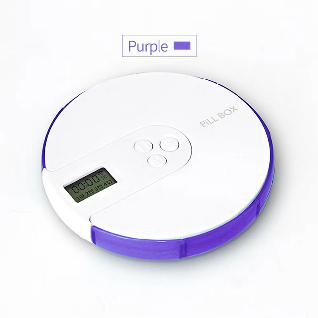 Round Weekly Intelligent Timing Reminder Pill Box With Alarm Portable Medicine Storage Case Smart Pill Box