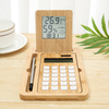Bamboo Desktop Calculator Temperature And Humidity Clock Set Modern 12 Digit Dual Power Calculator Solar Power Calculator