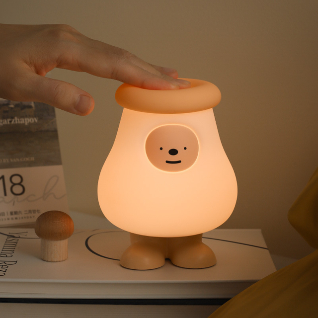 LED Creative Mushroom Pat Lamp Bedroom Bedside Table Sleep Lamp Silicone Wireless Night Lamp Tap Touch Sensor Night Light