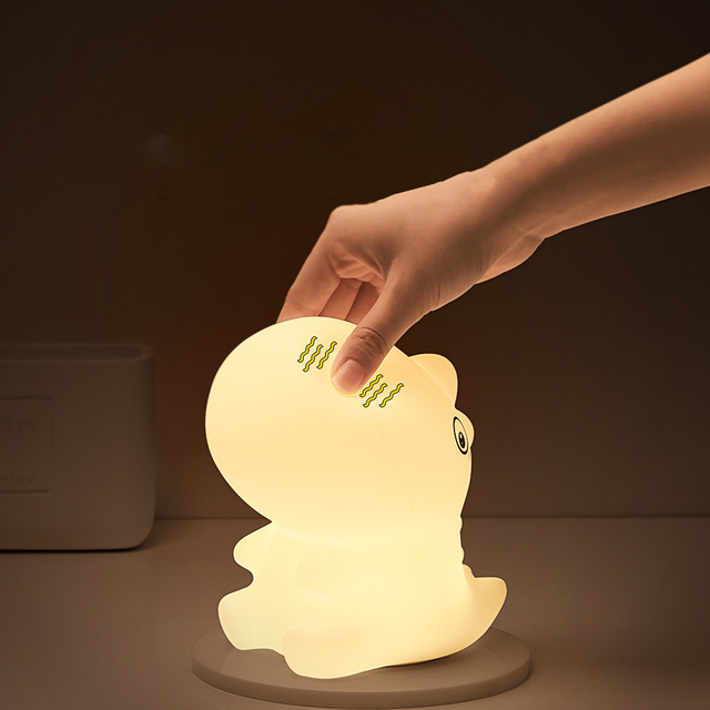 Rechargeable Wireless Dinosaur Night Lamp Bedroom Bedside Table Sleep Lamp LED Silicone Pat Sensor Night Light