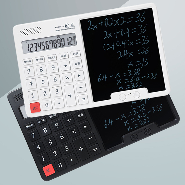 12 Digit Voice Music Calculator with Writing Board Battery Powered Electronic Desktop Calculator with Notepad