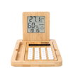 Bamboo Desktop Calculator Temperature And Humidity Clock Set Modern 12 Digit Dual Power Calculator Solar Power Calculator
