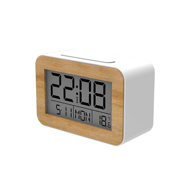 Wood Grain Electronic Alarm Clock with Indoor Temperature Calendar Wooden Digital Clock