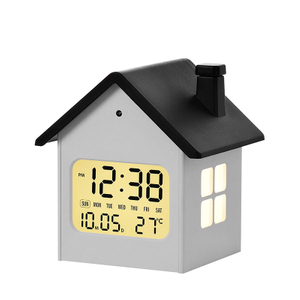 Creative House Style Alarm Clock Multi-functional LCD Bedside Clock with Night Light Digital Desk Table Clock