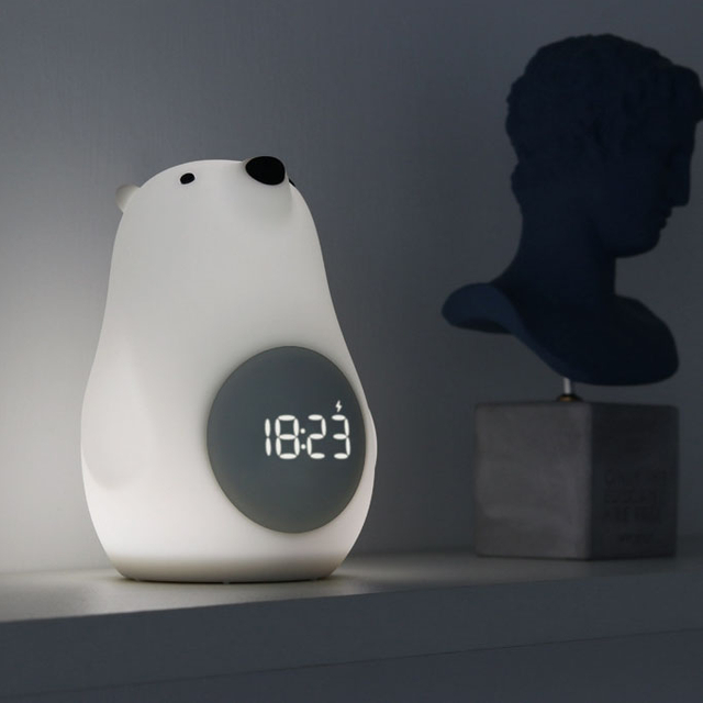 Table Clock Warm Light Desk Clock Night Lamp Bear Silicone Night Light Digital Alarm Clock